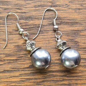 "Black Pearl" bead dangly earrings.